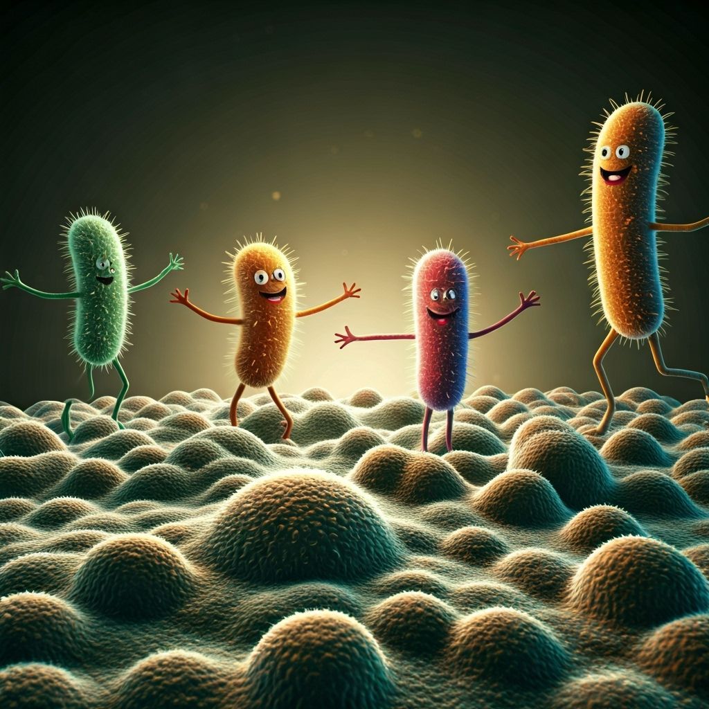 Whimsical Microscopic Microbes Dancing and Partying