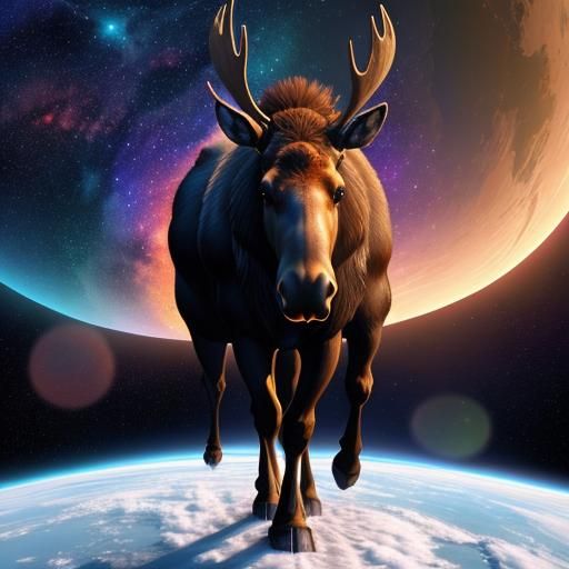 Moose on Earth in Space: Pixar-Style 3D Art