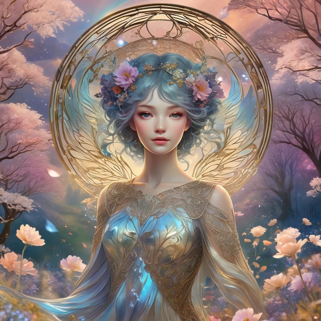 Ethereal Winged Woman in Surreal Dreamscape