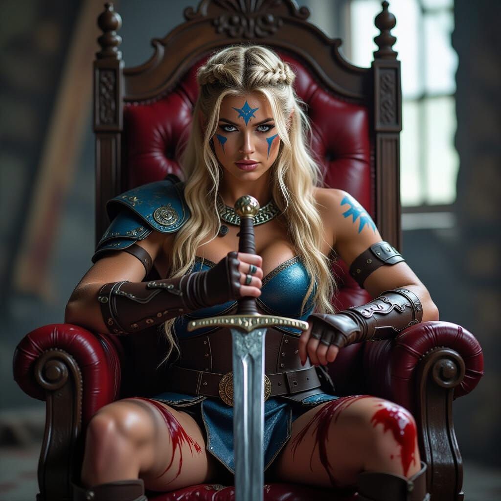 Barbarian Queen on Bloodied Throne, Sharp Focus