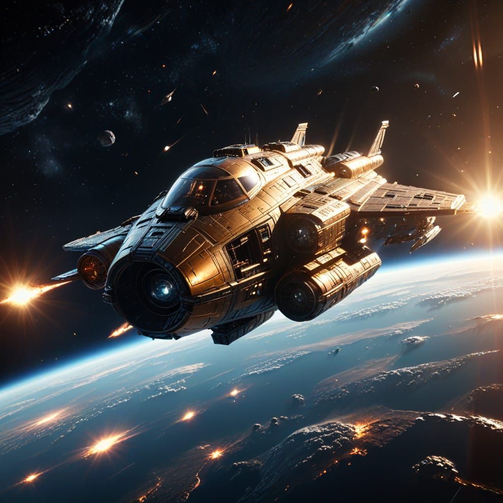Spaceship Soars Through Space in Hyper-Realistic Art