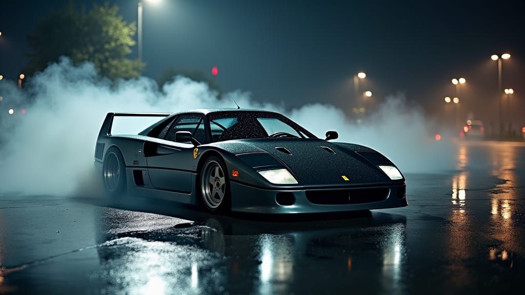 Ferrari F40 Drifting at Night: Professional Photography