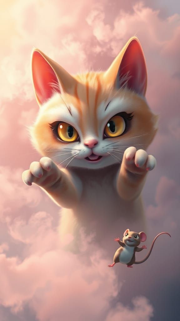 Whimsical Cat in Dreamlike Misty Realm