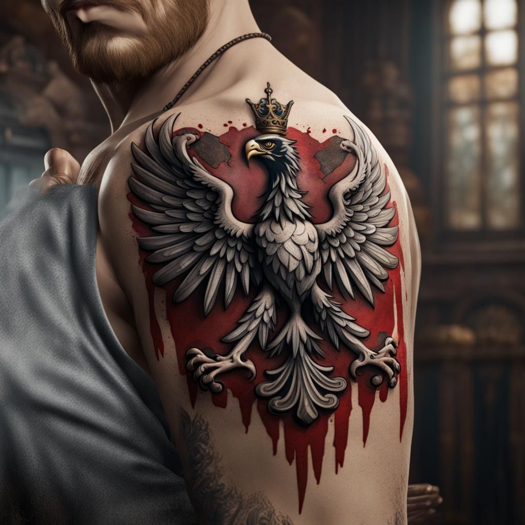 Polish Eagle Tattoo on Hand, Detailed Close-Up