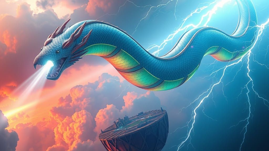 Prismatic Serpent in Stormy Sky Islands Digital Painting