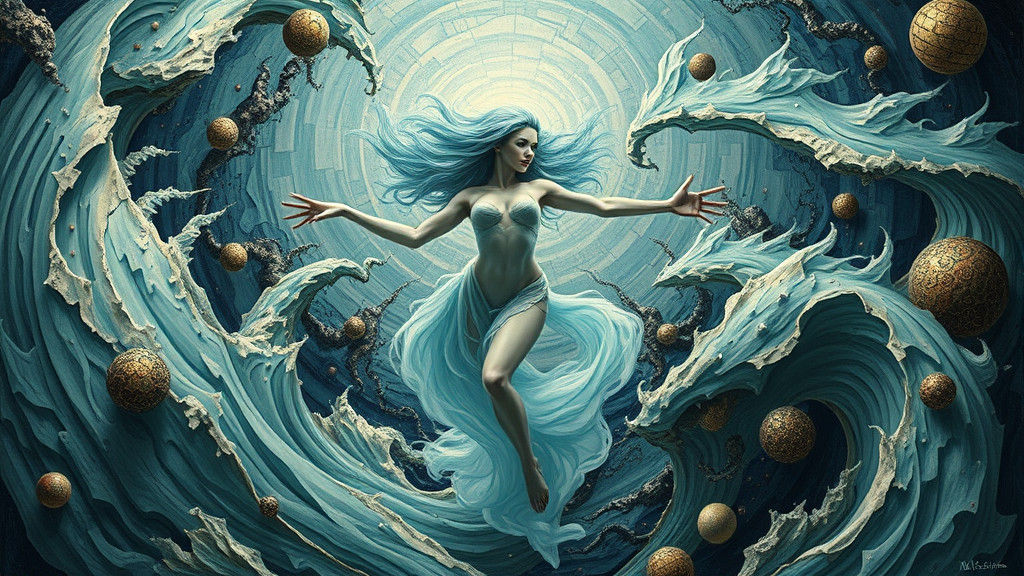 Ethereal Being Emerges from Surreal Art Deco Dreamscape