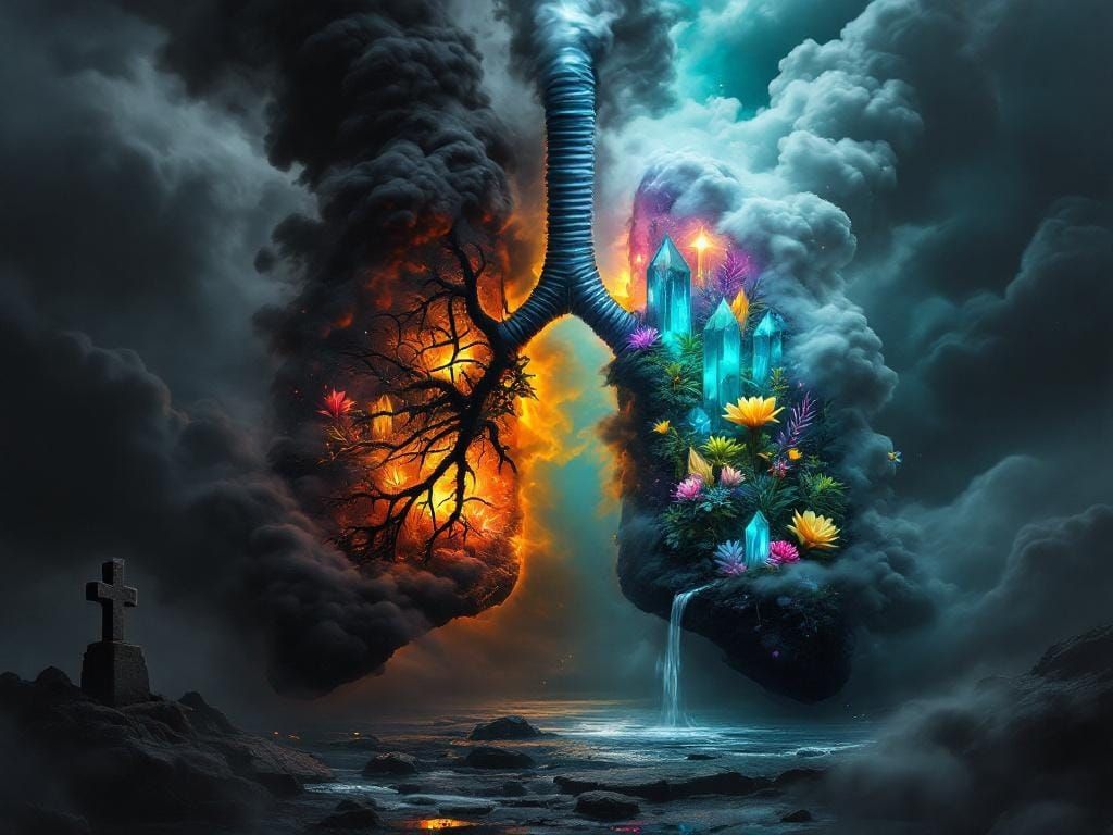 Surreal Lung: Toxic Smoke vs. Vibrant Life