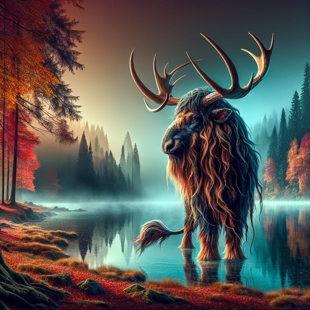 Hybrid Moose Buffalo Deer Creature in Autumn