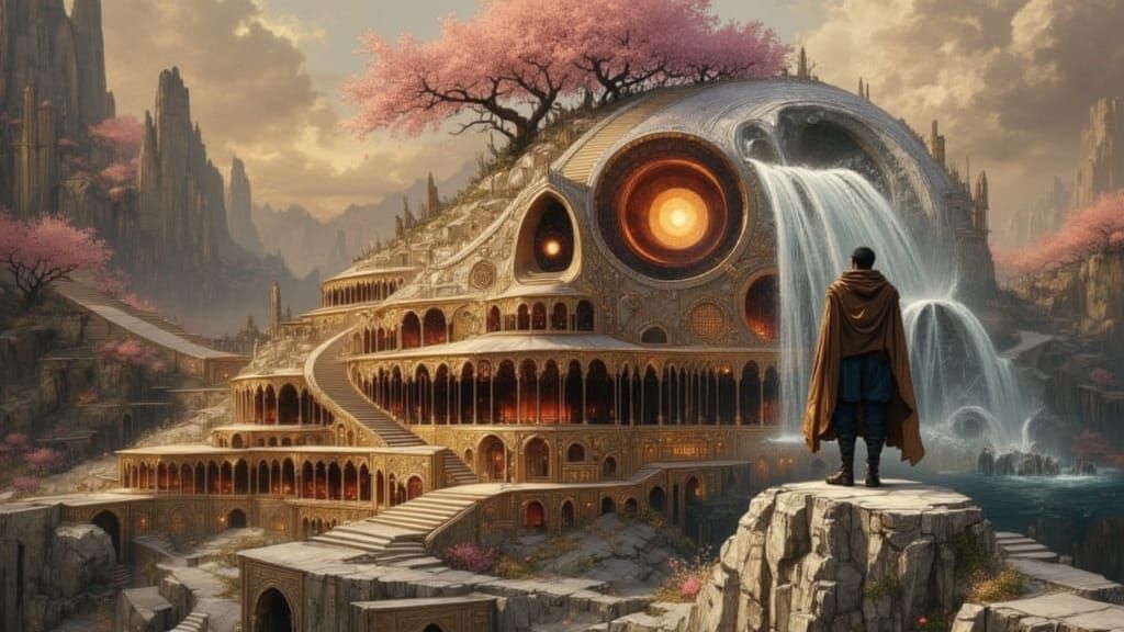 Barbarian Gazes Upon Skull Mountain City