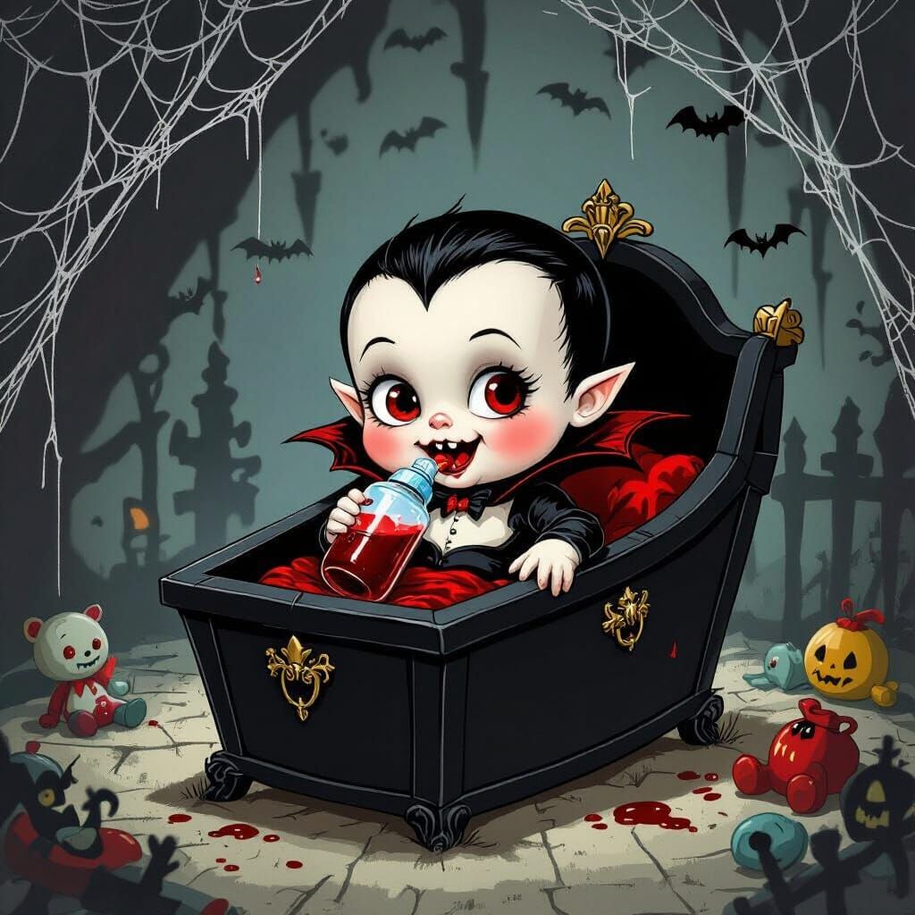 Baby Dracula in Haunted Nursery Crib