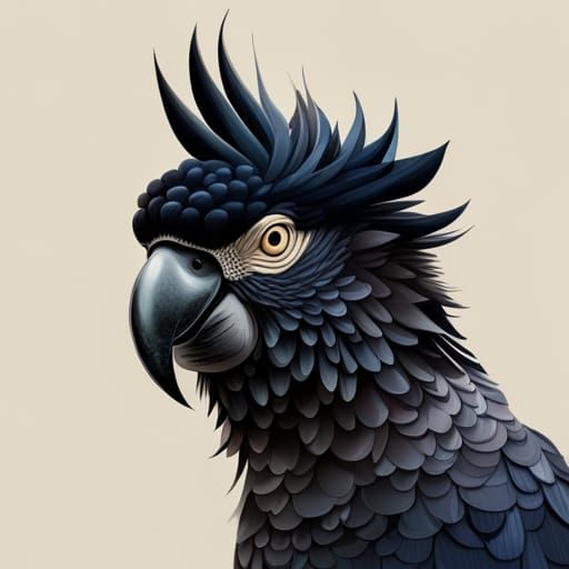 Black Cockatoo Portrait on Eucalyptus Branch