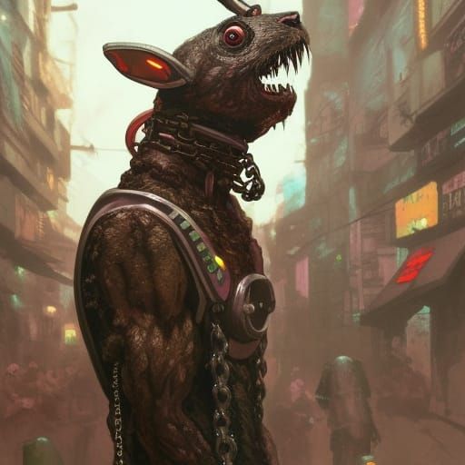 Radioactive Bunny Monster in Cyberpunk City Market