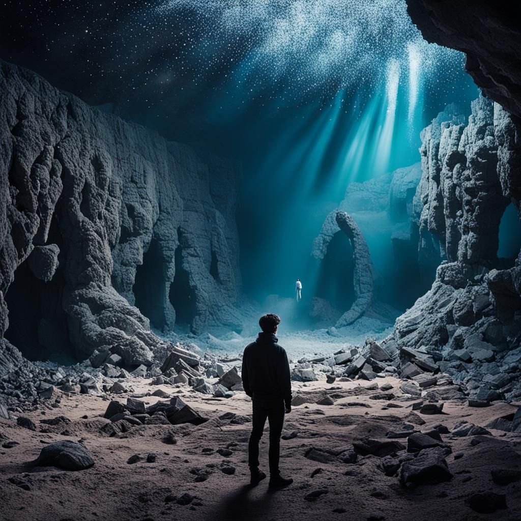 Surreal Dreamscape: Person Dissolving into Dust