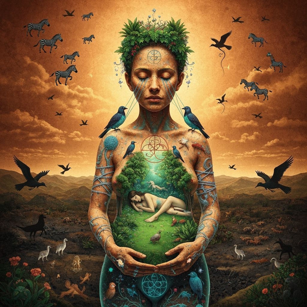 Mystical Shaman With Inner Oasis and Flying Creatures