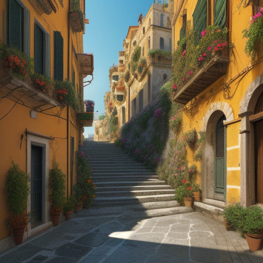 Surreal Sorrento Cityscape with Intricate Details and Warm G...