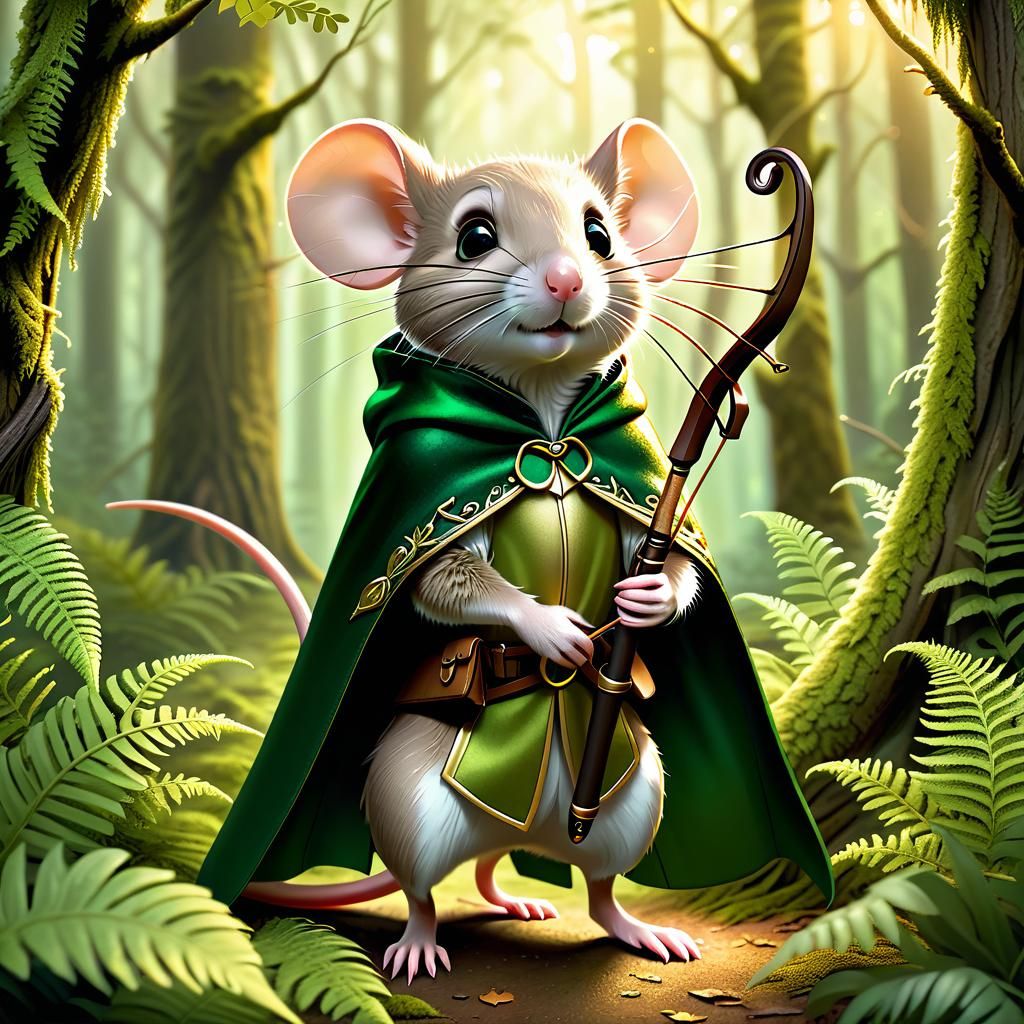 Mouse Ranger in Forest: Whimsical Fantasy Illustration