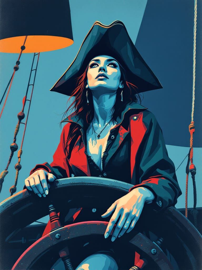 Pirate Woman in Bold Constructivist Graphic Style