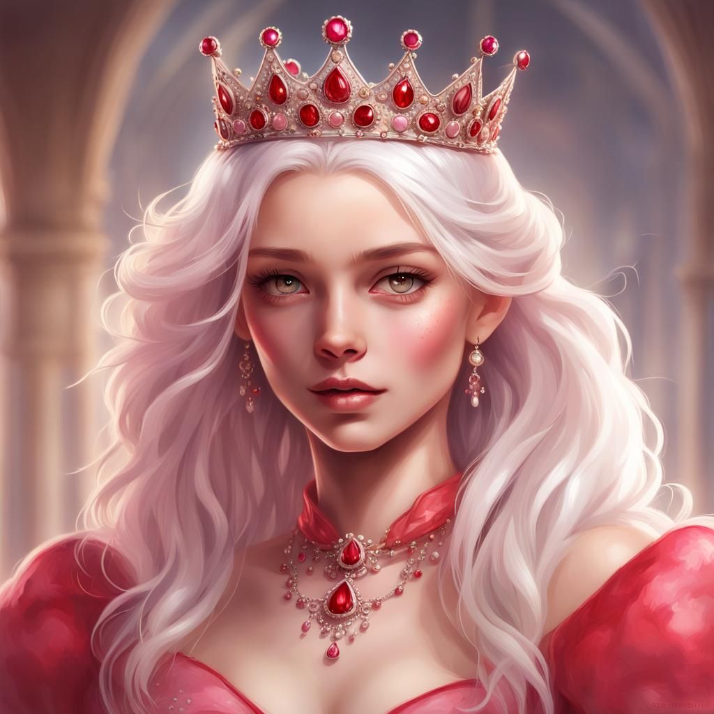 Beautiful Red-Eyed Woman in Pink Dress, Digital Art