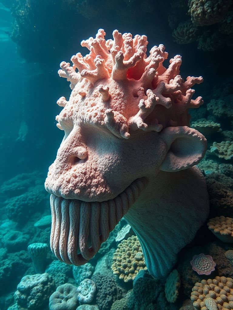Underwater Coral Muppet Head in an Antigravity Waterscape