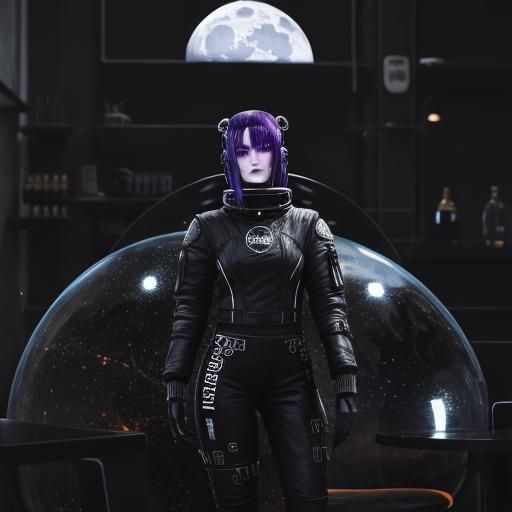 Goth Fashion Model in Space Suit on Moon
