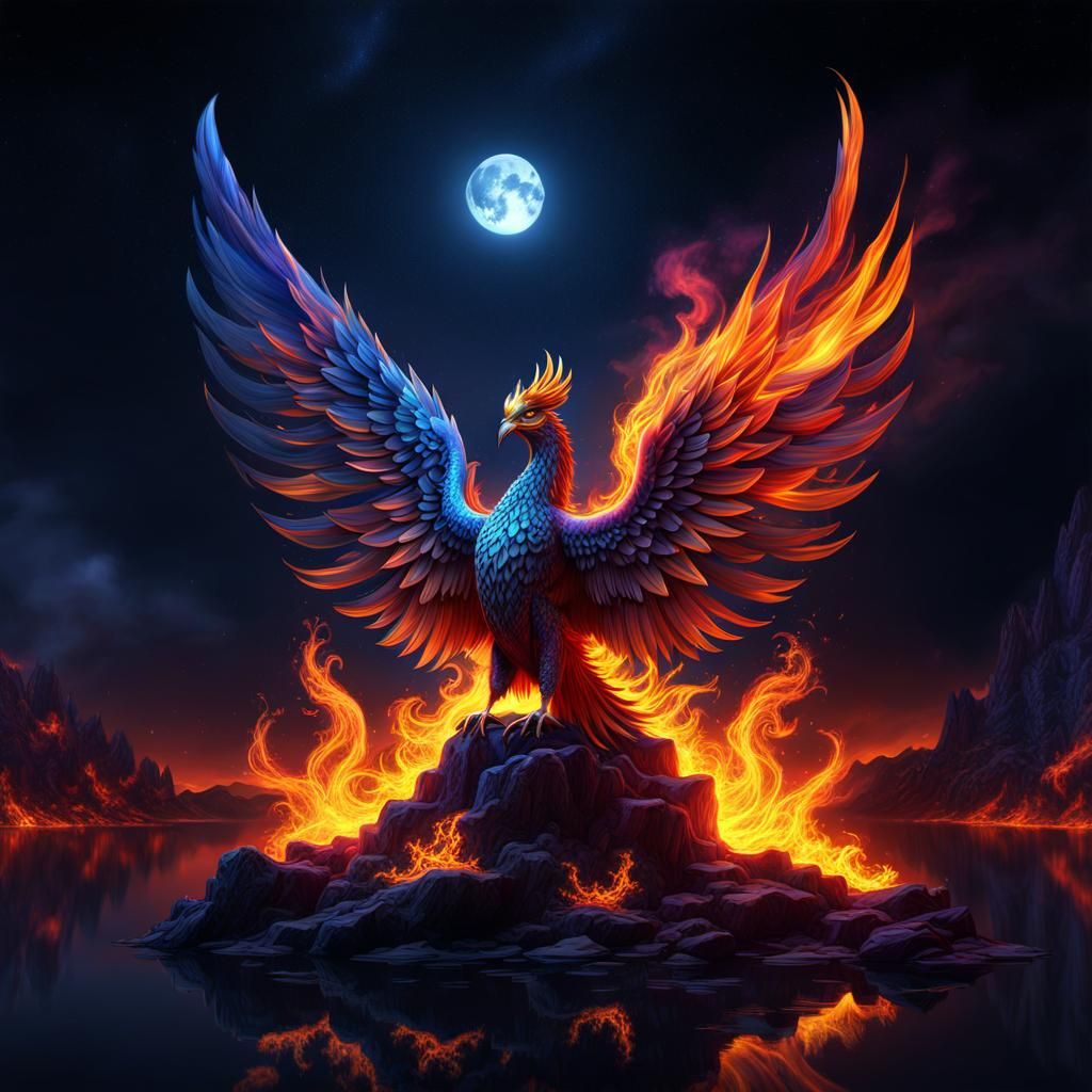 Mystical Phoenix on Island in Fantasy Concept Art