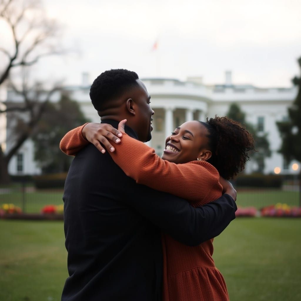 a mixed-race couple sharing a heartfelt hug, with the White ...