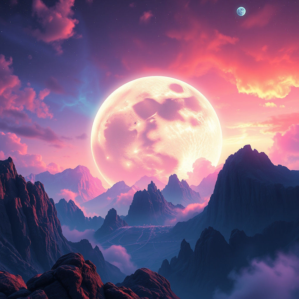 Dreamlike Moon Skyline in Sci-Fi Matte Painting