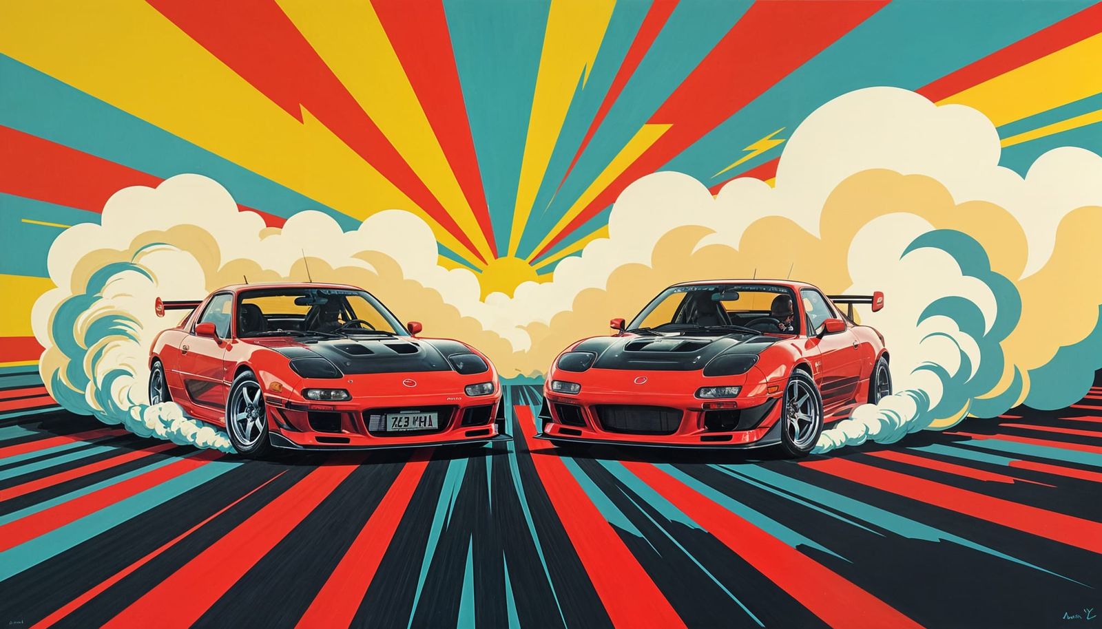 Mazda RX-7 Drifting in Pop Art Style