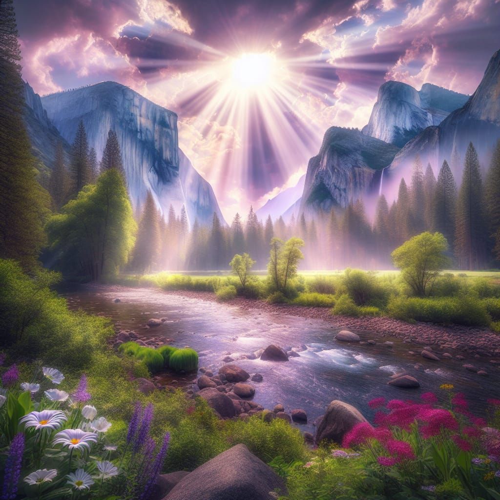 Yosemite Valley: Mountains, River, and Wildflowers