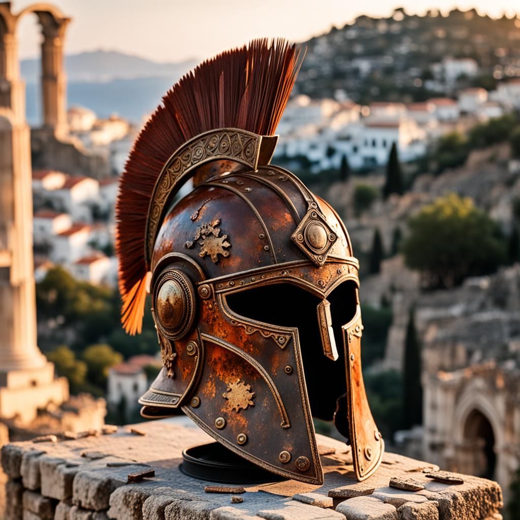 Bronze Trojan Helmet in Greek Ruins