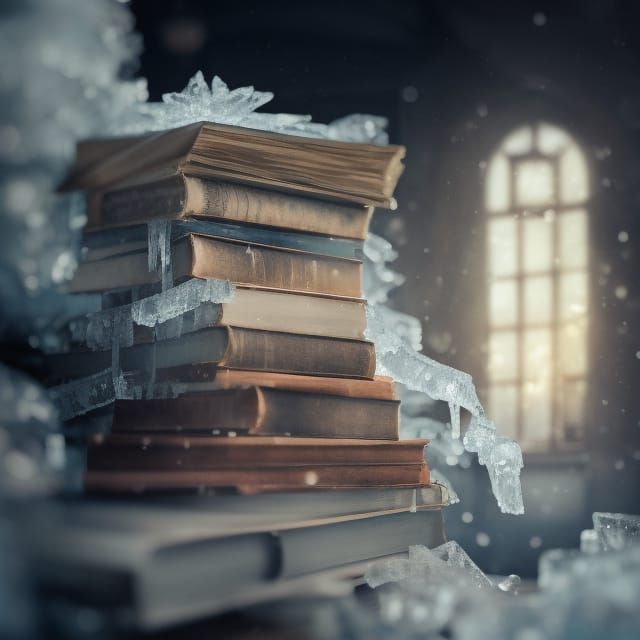 Icy Winter Library in Ethereal Cold Light