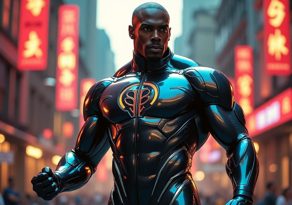 Heroic Figure in High-Tech Neoprene Suit