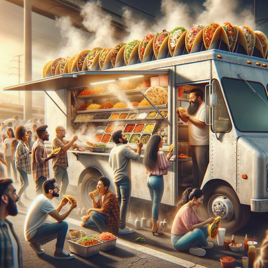 Vibrant Mexican Food Truck Scene by Highway