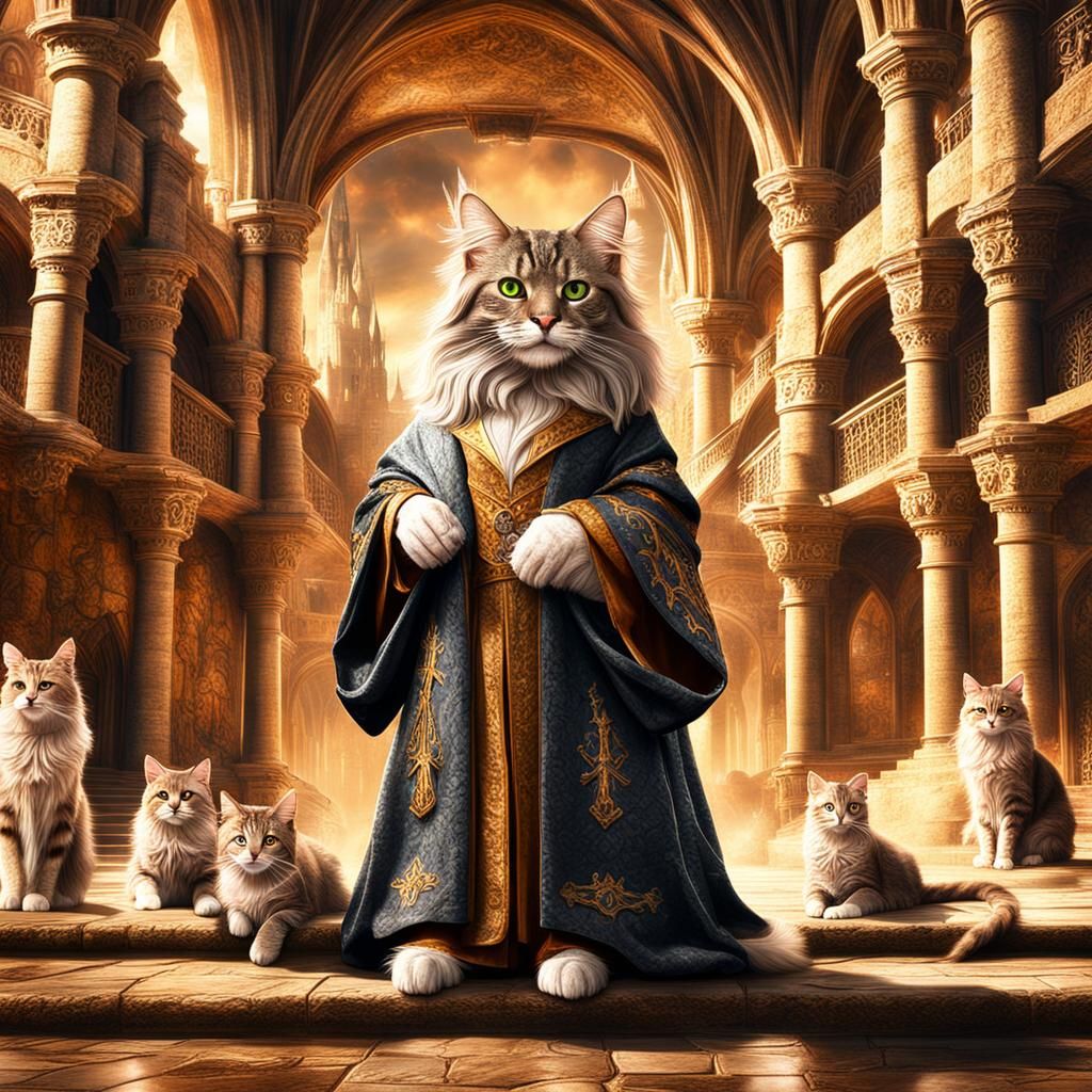 Mainecoon Cats as Wizards in Castle