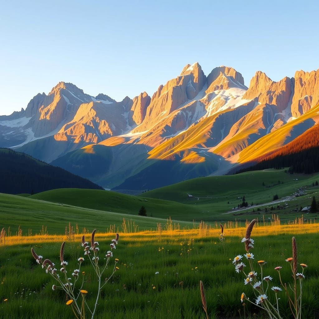 Serene Mountain Landscape with Bitterlings and Wildflowers