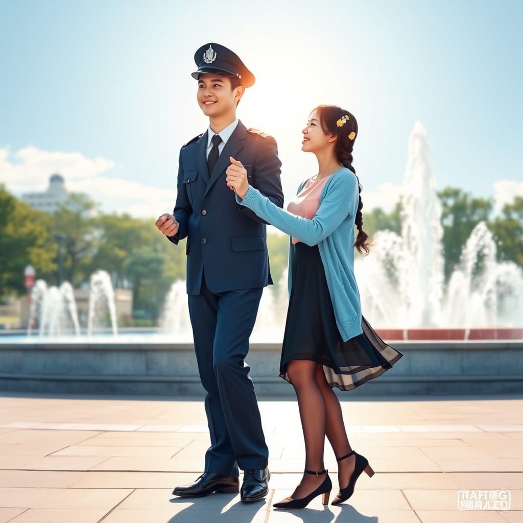 Romantic Dance in the Park under Clear Blue Sky