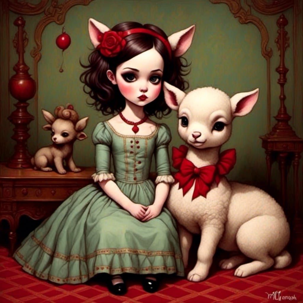 Wolf and Lamb in Mark Ryden Style