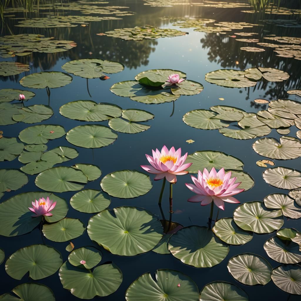 Lotus Blossom on Pond: Detailed Matte Painting