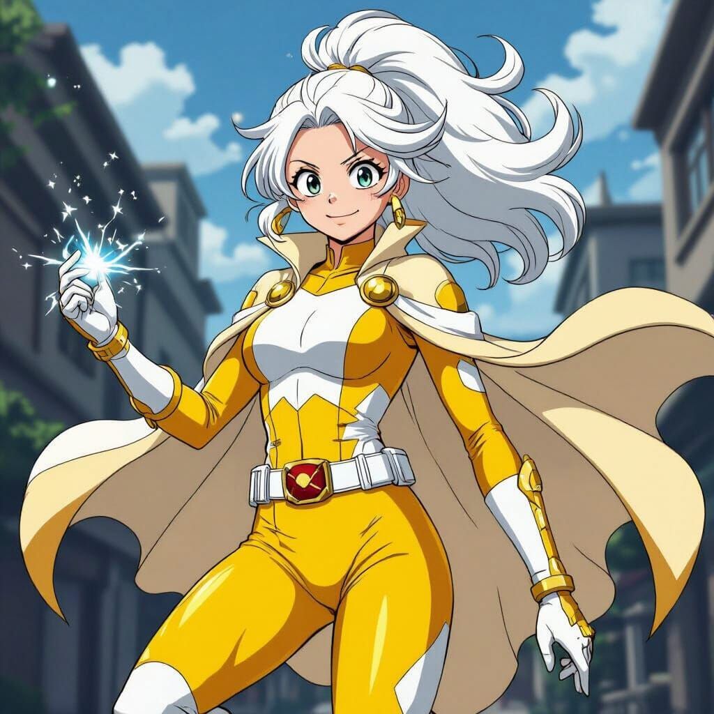 Anime Heroine with Light Powers in Vibrant Jumpsuit