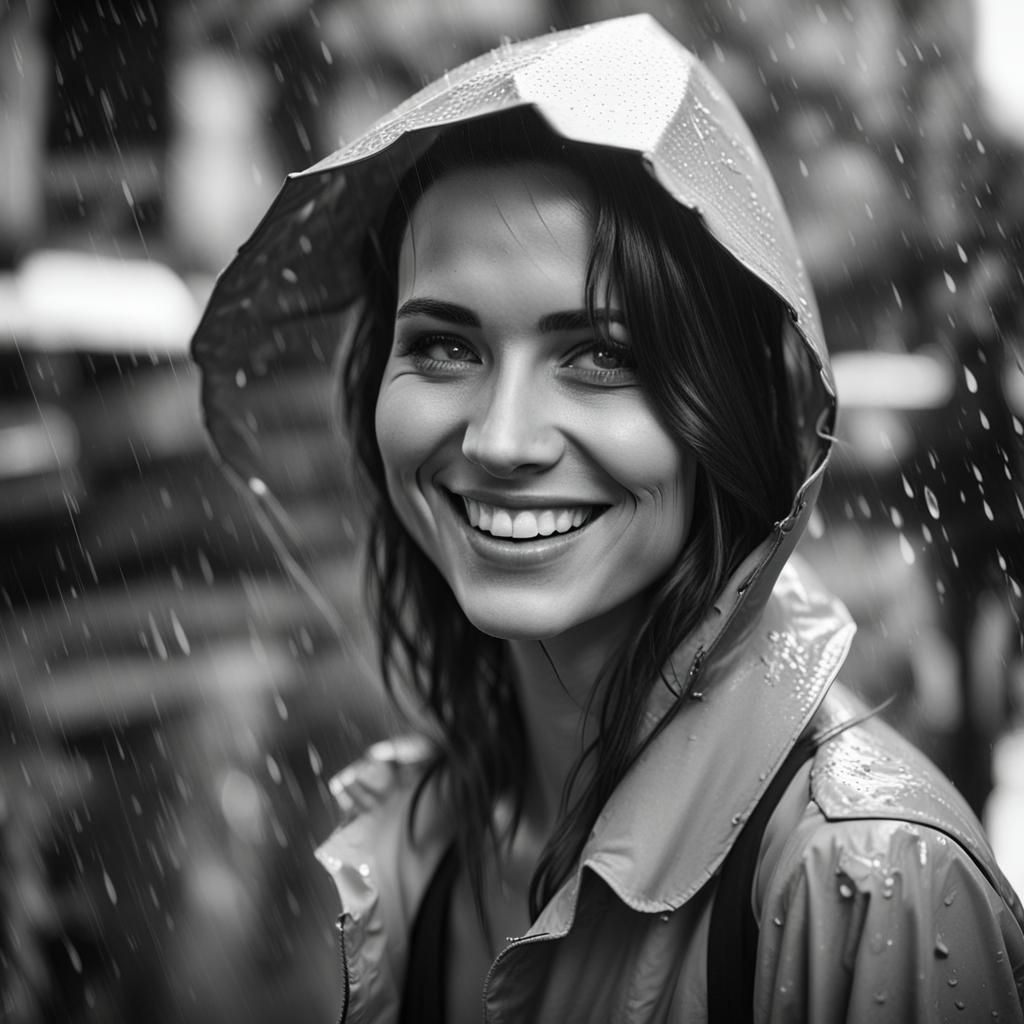 Woman Smiling in Rainy Buenos Aires Portrait