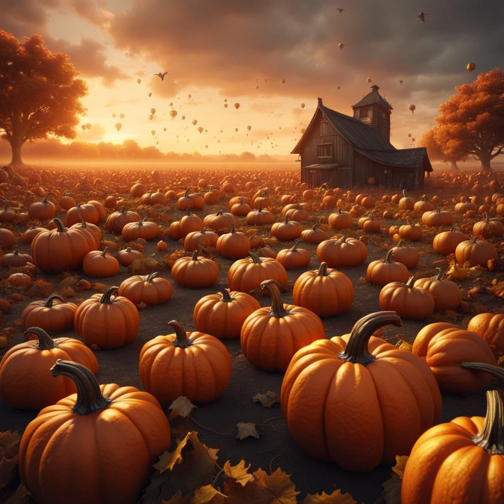 Golden Hour Pumpkin Field: Fantasy Concept Art
