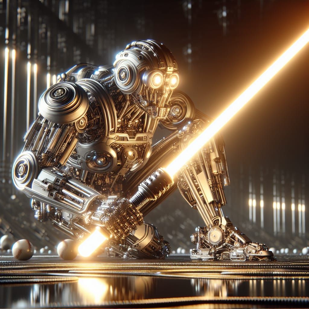 Futuristic Robot Baseball Player with Lightsaber Bat