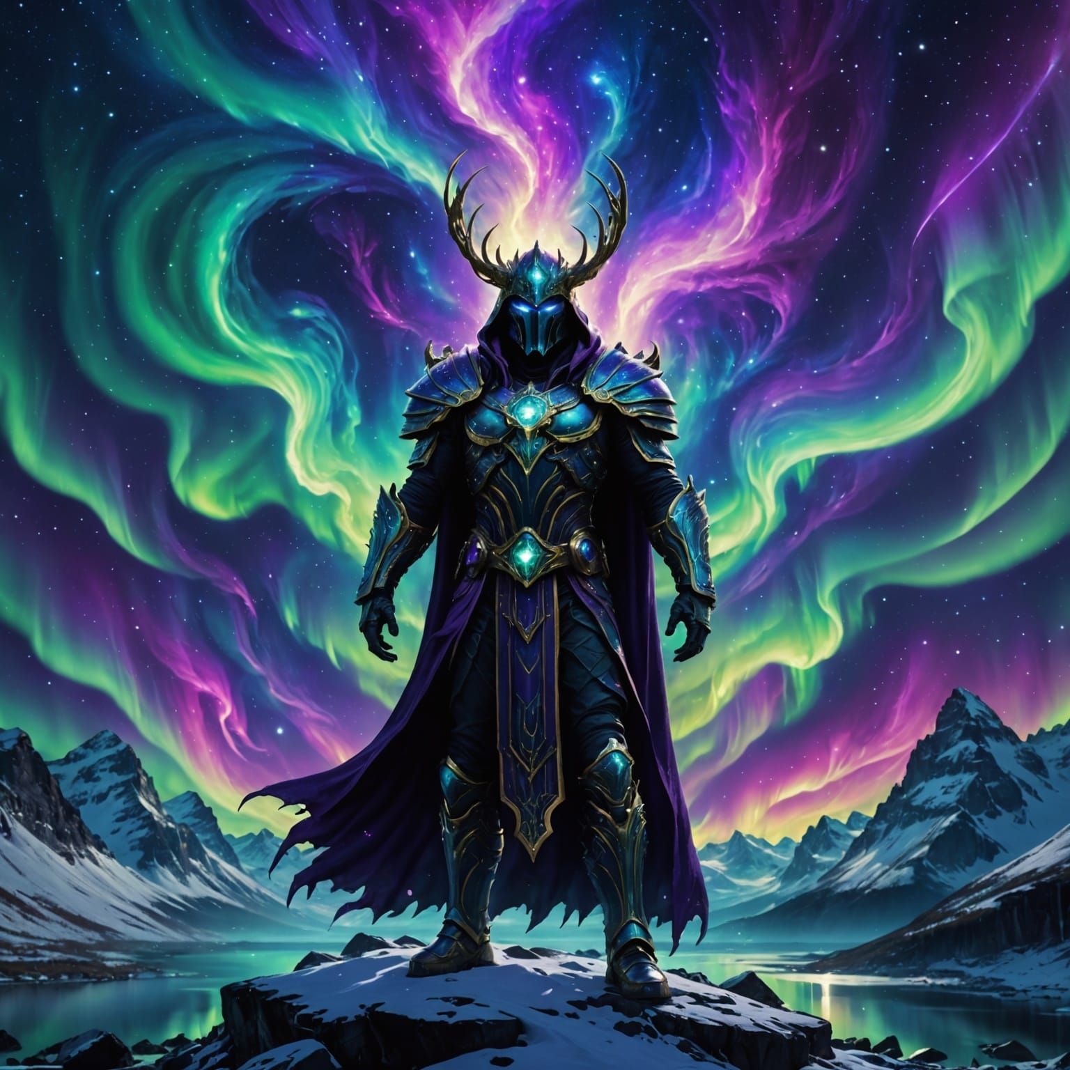 Galaxy God Radiates Cosmic Power Amidst Aurora