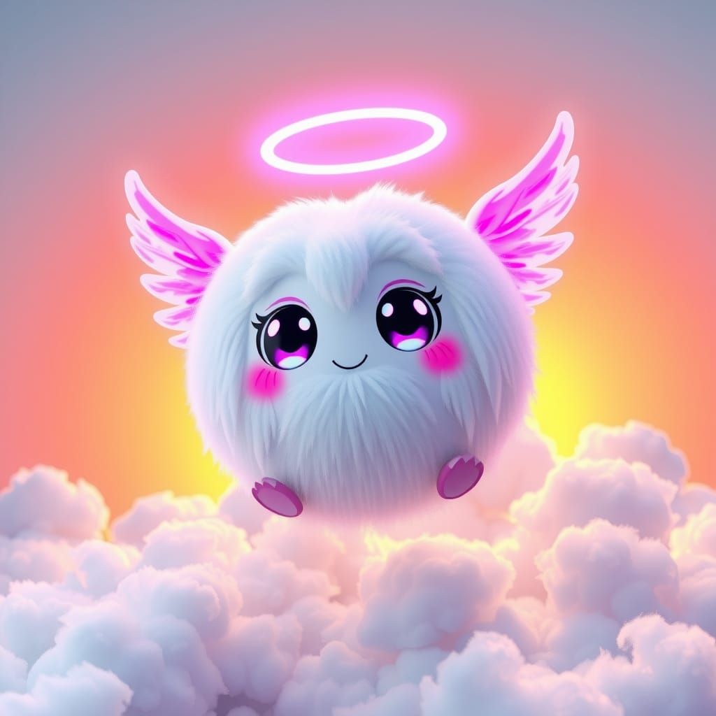 Adorable Rainbow Floof Ball with Angel Wings