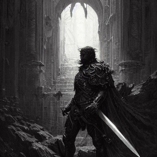 Human Paladin with Great Sword in Dark Fantasy Style