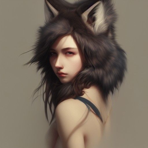 Wolf Girl Portrait in Hyperdetailed Style