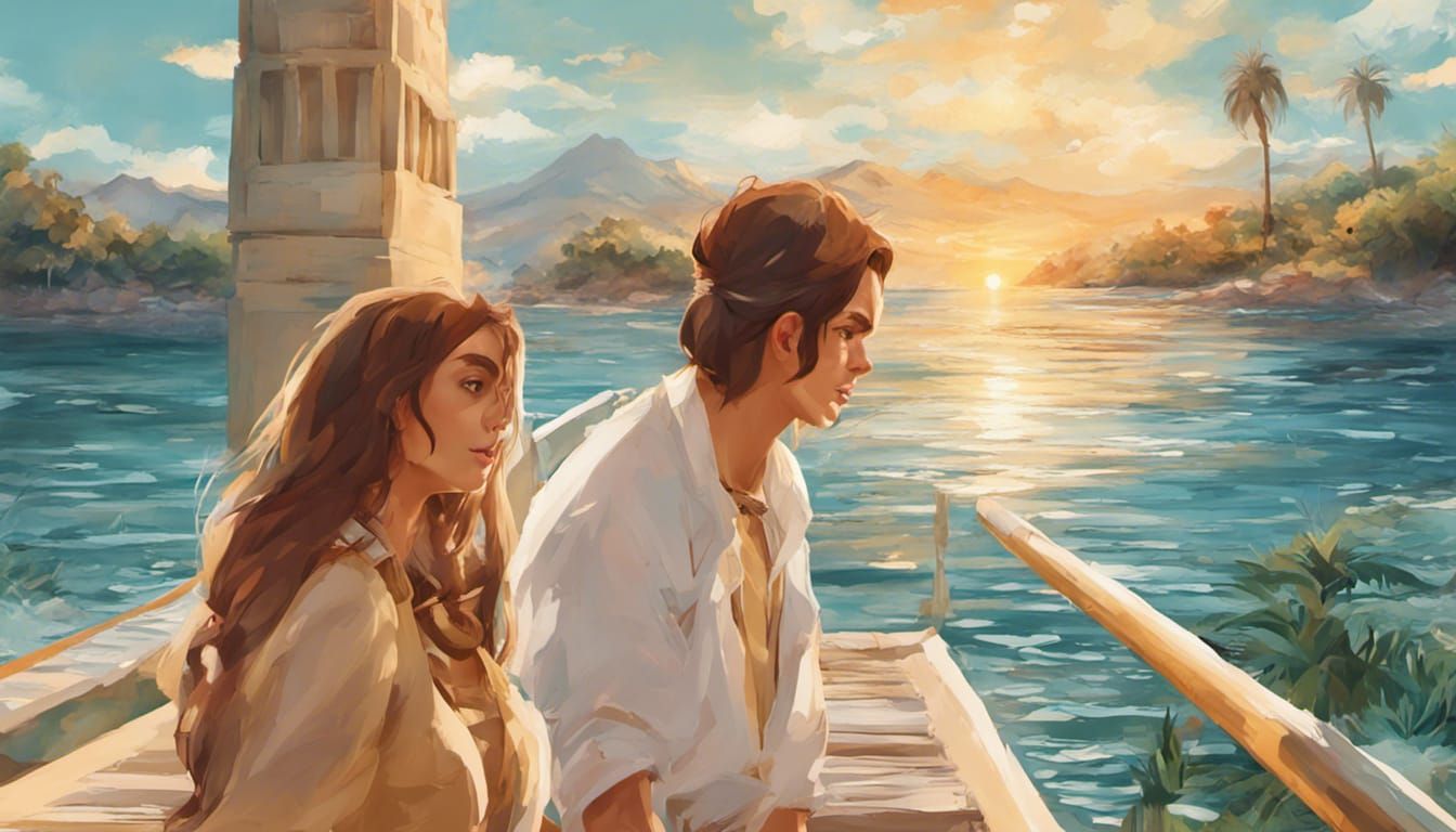 Inca Temple Scene with Hikers in Vivid Colors