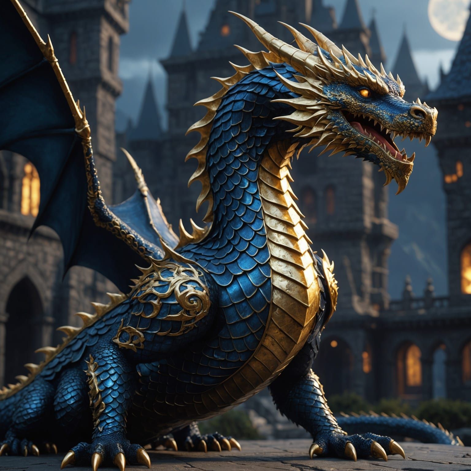 Midnight Blue Dragon with Golden Scales