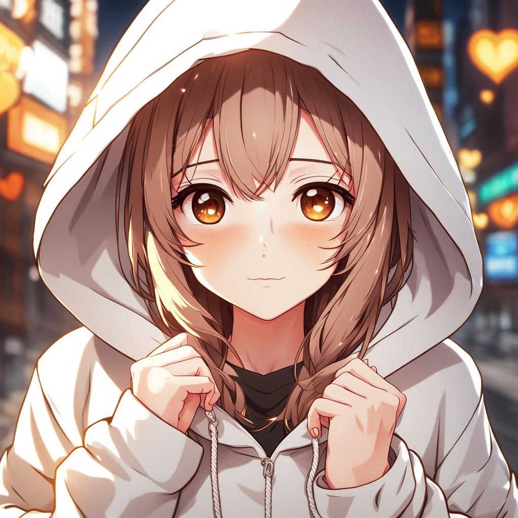 Cute Anime Girl with Lucky Hoodie in 8k