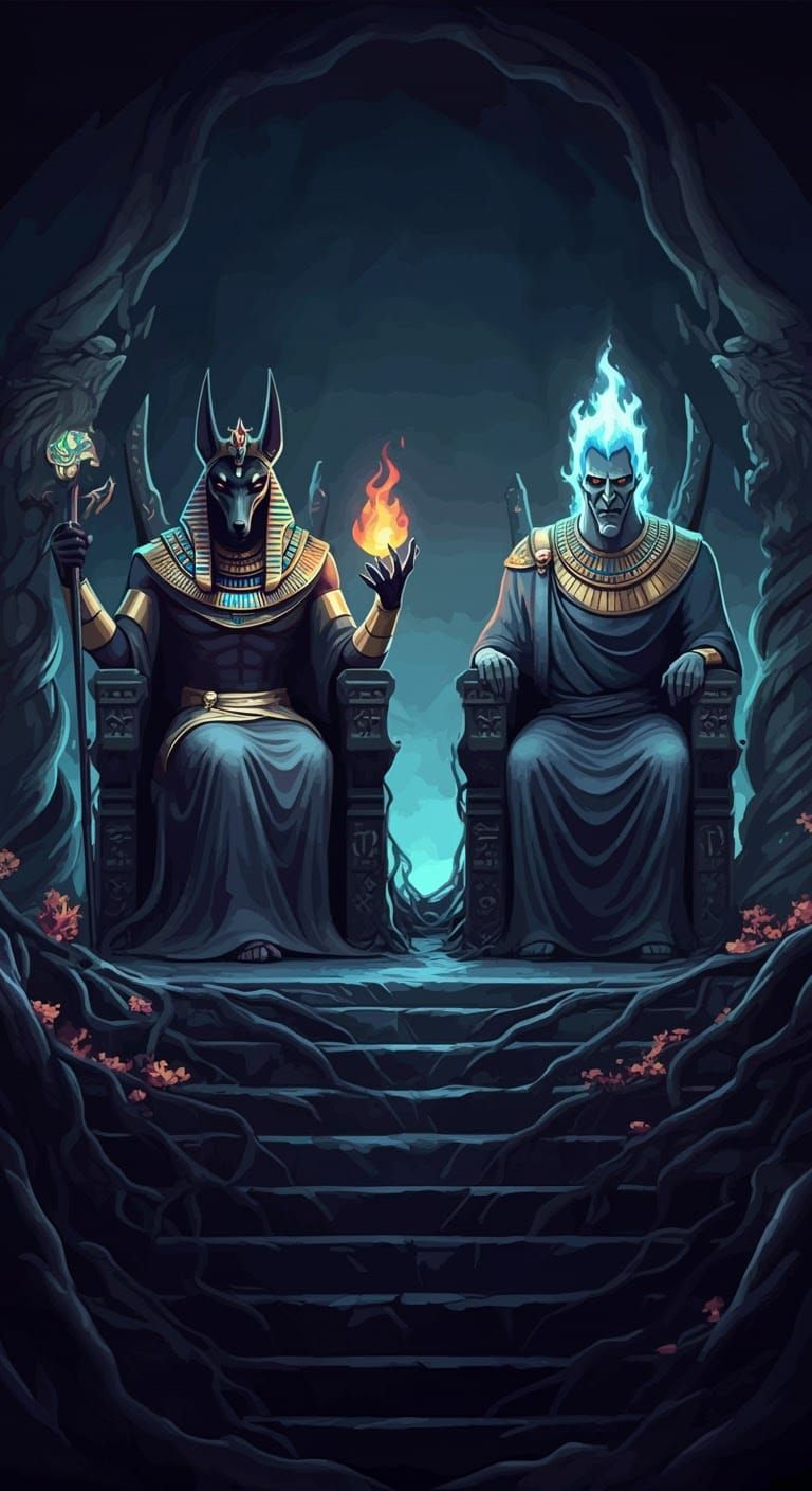 Ethereal Underworld Rulers in 8-Bit Pixel Art